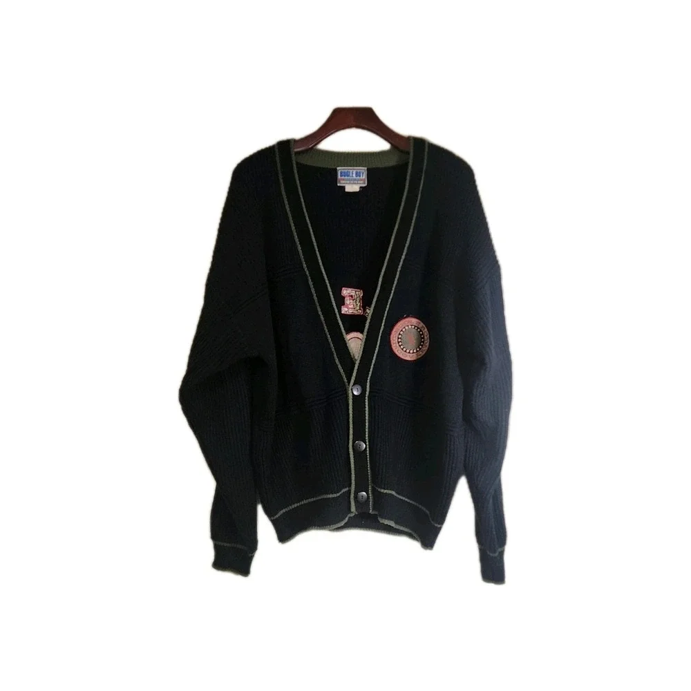 Vintage BUGLE BOY Men's Cardigan Letterman Sweater Size L Global Challenge